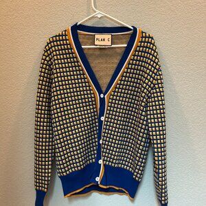 Plan C Yellow and Blue Checkered Cotton Cardigan O/S